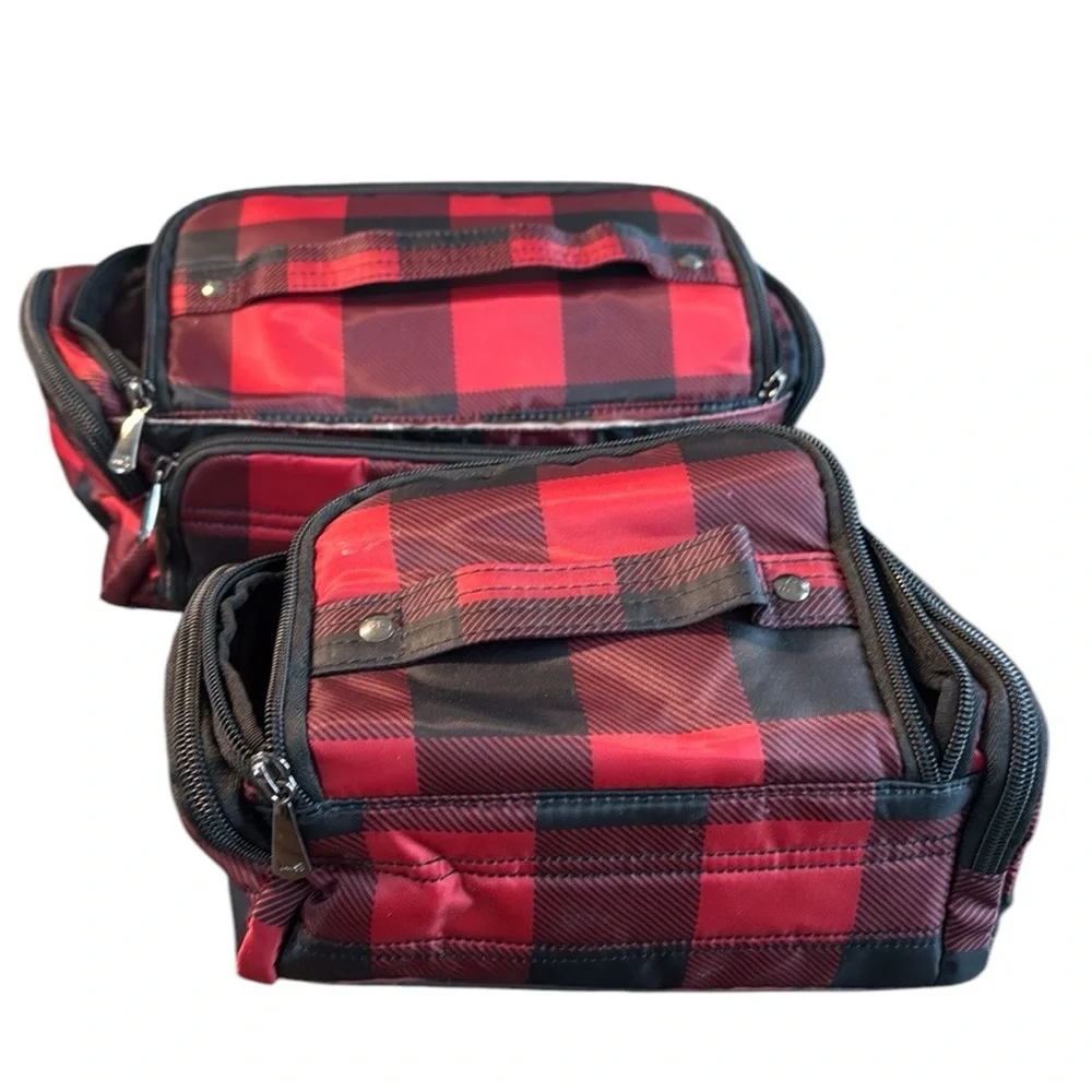 Lug Trolley And Mini Trolley Cosmetic Case Bags In Buffalo Check Red.